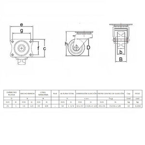 Rueda giratoria 2.5cm