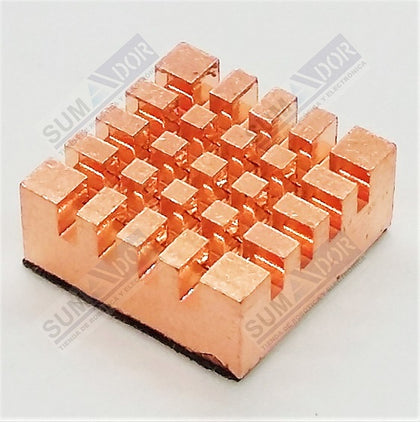 Disipador de cobre 1.2cm x 1.2cm x 5mm con adhesivo