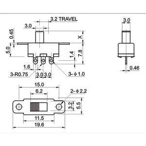 Interruptor deslizante de 3 pines 1P2T 5x11