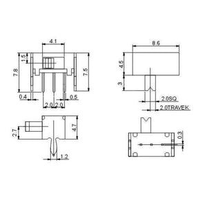 Interruptor deslizante de 3 pines en ángulo SK-12D07VG3
