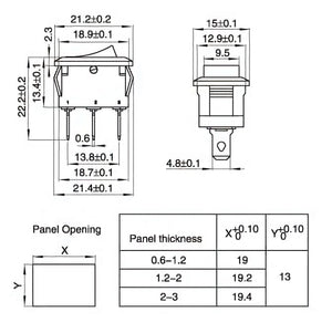 Suiche tipo balancín de 3 pines SPDT 15x21